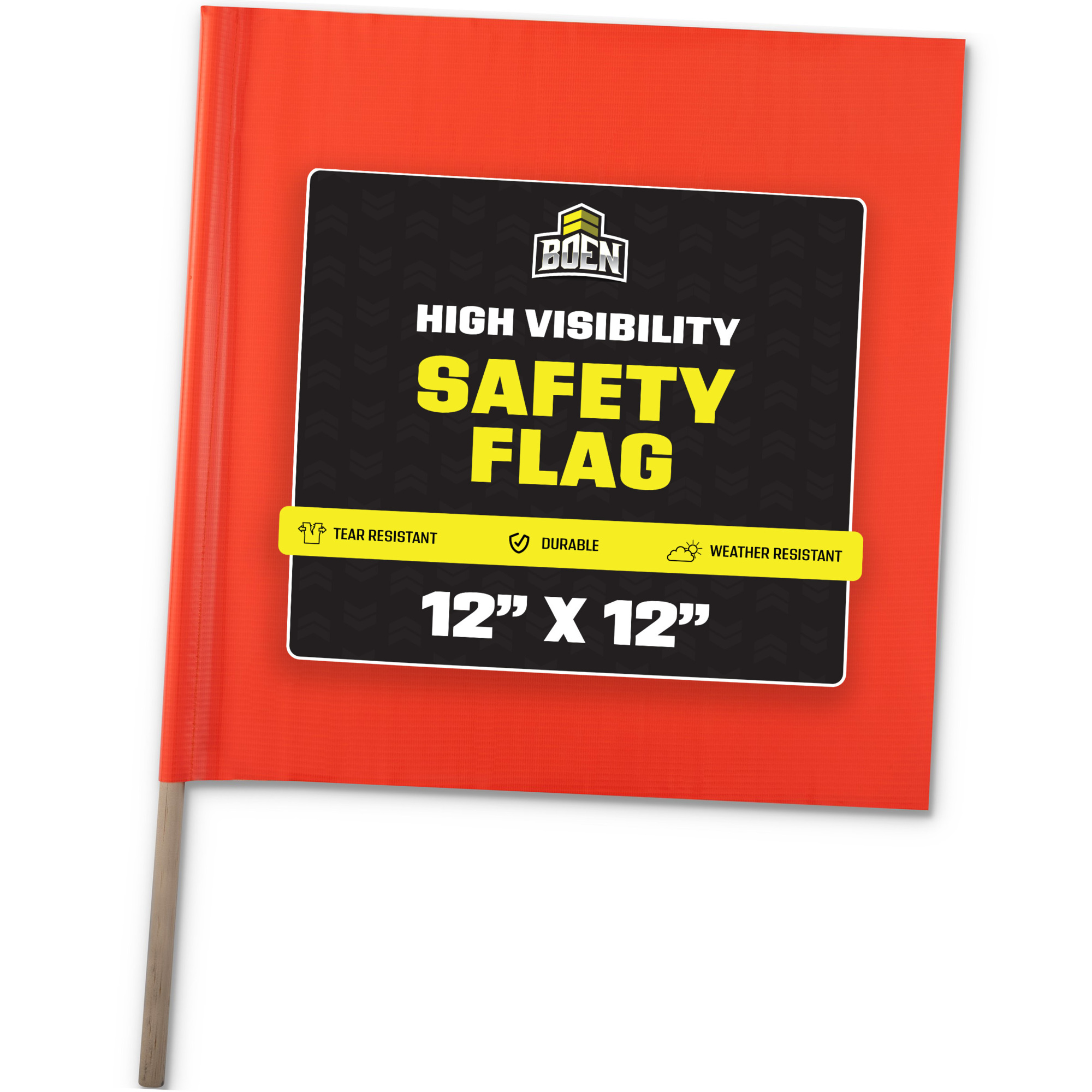 Boen Orange Safety Flag 12 in x 12 in, for Construction Sites, Traffic Control & Oversized Loads